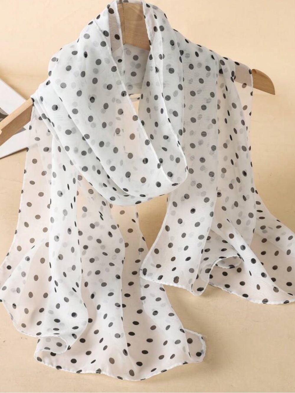 White Polka Dot Chiffon Scarf - Lightweight Women's Accessory